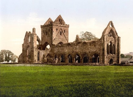 Sweetheart Abbey, Dumfries, Scotland, Historic, digitally restored reproduction from a 19th century