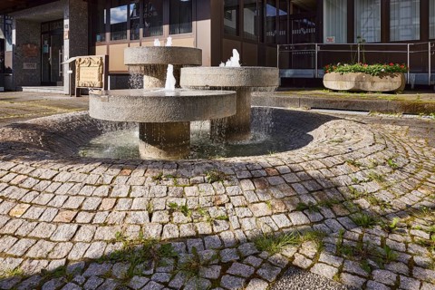 Kappelrodeck municipal administration, entrance area, fountain, main street, Kappelrodeck, Black