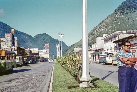 Historic street lighting on the main street in the city of Orizaba, state of Veracruz, Mexico 1961