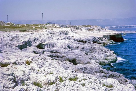 Bronze Age rock cut tombs, prehistoric village at Thapsos, Sicily, Italy, Europe 1969, Europe