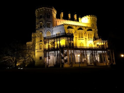 Illuminated castle at night. Hluboká is a historic château situated in Hluboká nad Vltavou. and is