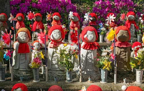 Jizo statues at the Garden of Unborn Children, Zoj-ji temple, Tokyo, Japan, Asia