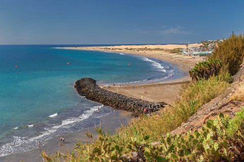 Beach of Playa des Ingles with the dunes of Maspalomas, Gran Canaria, Canary Islands, Spain, Playa