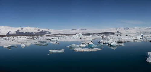 Icebergs on the Joekulsarlon glacial lake or lagoon