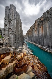 Stuðlagil Canyon, turquoise river between basalt columns, Egilsstadir, Iceland, Europe