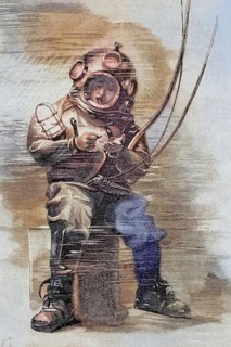 Diver in full equipment under water, 1885, England, Historic, digitally restored reproduction of an