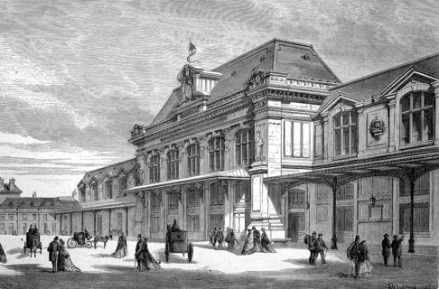 The Railway Station of Orleans, 1869, France, Historic, digitally restored reproduction of an