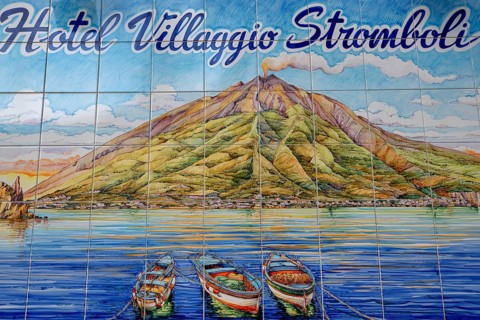 Painted wall tiles, Hotel Villagio Stromboli, Stromboli Island, Lipari Islands, Italy, Europe