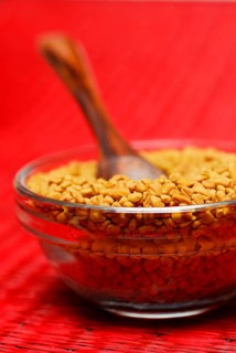 Fenugreek-Seed in dish, seeds, spoon, Greek hay