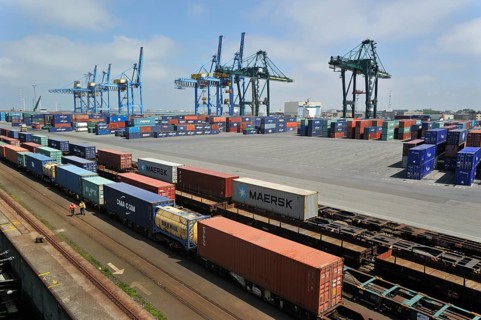 Container terminal cranes in the port of Zeebrugge, Belgium, Europe