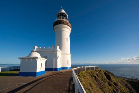 Lighthouse, architecture, design, building, blue sky, seafaring on the coast of Byron bay,