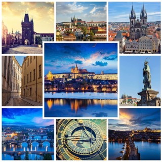Mosaic collage storyboard of Prague tourist views travel images