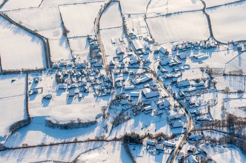 Duchy of Lauenburg village, aerial view, snow, winter, cold, house, building, Schleswig-Holstein,
