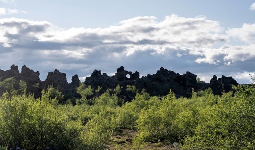 Rock arch, volcanic rock formations, Krafla volcanic landscape, Dimmuborgir lava fields, Mývatn,