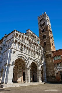 13th century Romanesque facade & Campinale of the Romanesque Cattedrale di San Martino, Duomo of