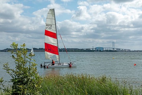 Sailing boats, Rügen Bridge, Altefähr, Rügen Island, Mecklenburg-Western Pomerania, Germany, Europe