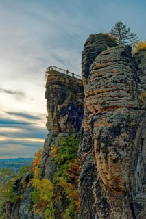 Evening mood, sunset, view to the new Basteiaussicht, Lohmen, Saxon Switzerland, Elbe Sandstone