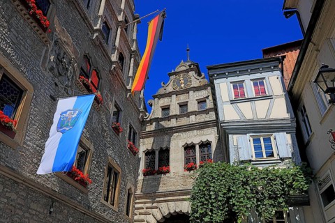 View of the Main Gate from the town side and the town hall, Marktbreit town, Litzingen district,
