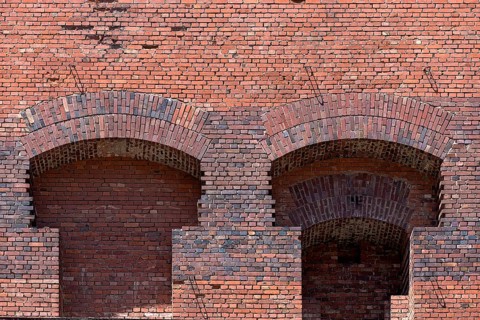 Detail of the masonry of the Congress Hall in the inner courtyard, unfinished National Socialist