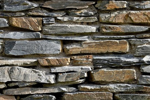 Stone wall made of slate rock, Eastern Eifel, Rhineland-Palatinate, Germany, Europe