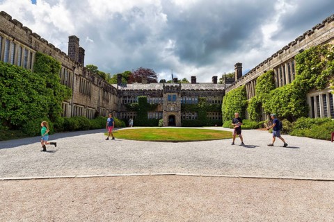 Lanhydrock House with visitors, Bodmin, Cornwall, England, United Kingdom, Europe