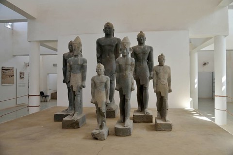 Seven granite statues, among others of Pharaoh Taharqa, 692-664 BC, found in 2003 by the Swiss