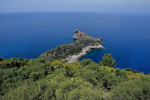 Sa Foradada peninsula with rock hole, between Deià and Valldemossa, Majorca, Balearic Islands,
