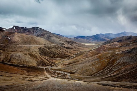 View of Himalayas near Tanglang la Pass, mountain pass in Himalayas along the Leh-Manali highway.