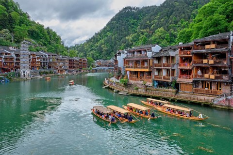 Chinese tourist attraction destination, Feng Huang Ancient Town (Phoenix Ancient Town) on Tuo Jiang