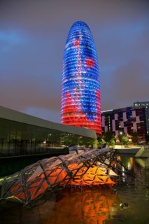 Torre Agbar, architect Jean Nouvel, at dusk, Avinguda Diagonal, Barcelona, ??Catalonia, Spain,