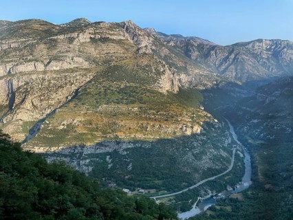 Wild mountain landscape northeast of Podgorica on the train line from Sutomore to Belgrade,