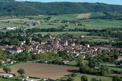 View on Ebreuil village. Allier department. Auvergne-Rhone-Alpes. France
