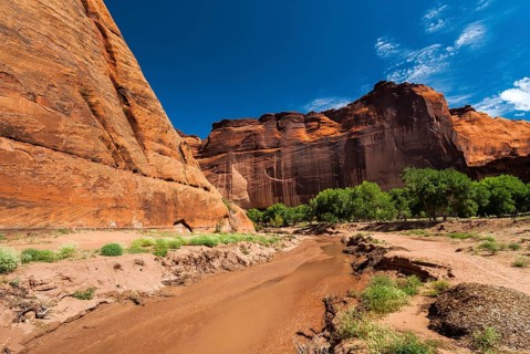 Rock formation, blue sky in Chelly Canyon National Park, Arizona, USA, North America