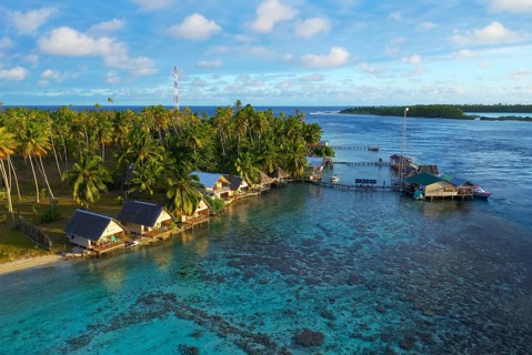Aerial view, Tetamanu Village, at South Pass, South Channel, spectacular dive site, Tetamanu
