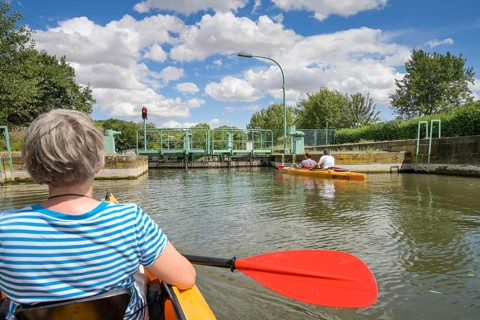 Canoe, Zeddenbach lock, Saxony-Anhalt, Germany, Europe