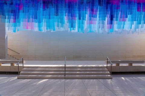 Colourful silk curtains at the CaixaForum, cultural centre in the former Fabrica Casaramona,