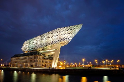 ANTWERP, BELGIUM, MAY 27, 2018: Port authority house (Porthuis) designed by famous Zaha Hadid