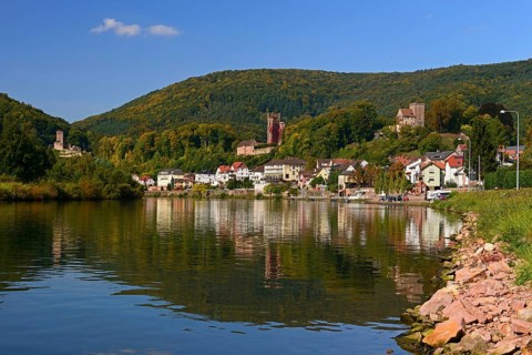Neckar, Neckarsteinach, Vierburgenstadt, Mittelburg, Baden-Württemberg, Germany, Europe