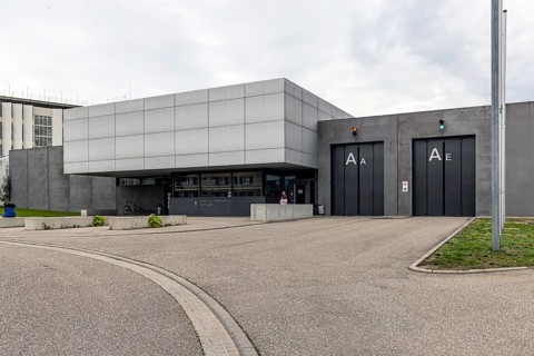 Stammheim Prison, JVA, exterior view of the maximum security prison with prison wall, Stuttgart,