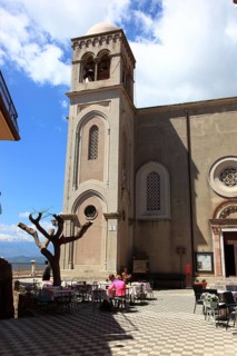 Place Castelmola near Taormina, cafe in front of the church Chiesa San Nicolo di Bari, Duomo,