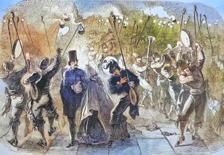The Caraval in Venice, Masquerade in St. Mark's Square in 1869, Venice, Italy, Historical,