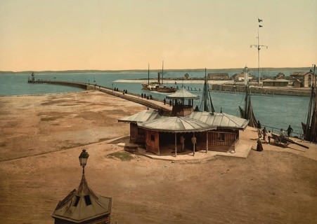 The Pier, Honfleur, France, c. 1890, Historic, digitally enhanced reproduction of a photochrome