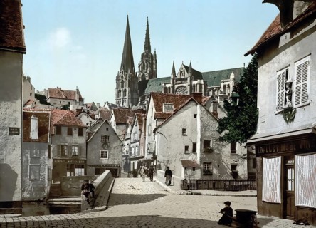 The Market Street, Chartres, France, c. 1890, Historic, digitally enhanced reproduction of a