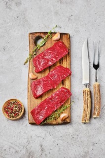 Top view of prime raw boneless beef steak