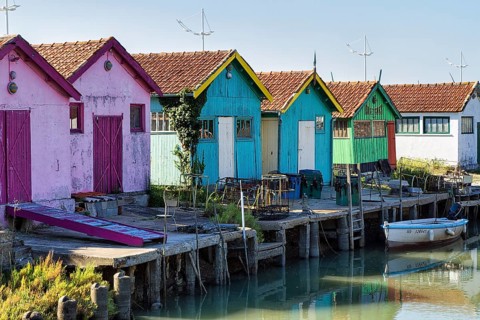 Colourfully painted wooden fishermen's huts, Le Château-d'Oléron, Oleron Island, Charente Maritime