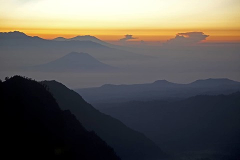Sunrise seen from Mount Bromo, Gunung Bromo, active volcano and part of the Tengger massif, East