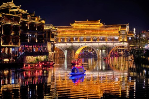 Chinese tourist attraction destination, Feng Huang Ancient Town (Phoenix Ancient Town) on Tuo Jiang