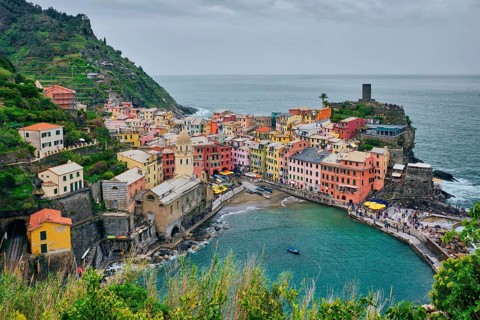 Vernazza village popular tourist destination in Cinque Terre National Park a UNESCO World Heritage