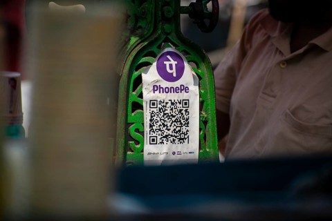 A Unified Payment Interface (UPI) barcode, or QR code, is kept at a stall for customers to make