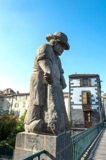 Maringues village. The monumental sculpture of the tanner. Puy de Dome dapartment.